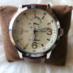 Guess Men's Watch with Brown Leather Strap